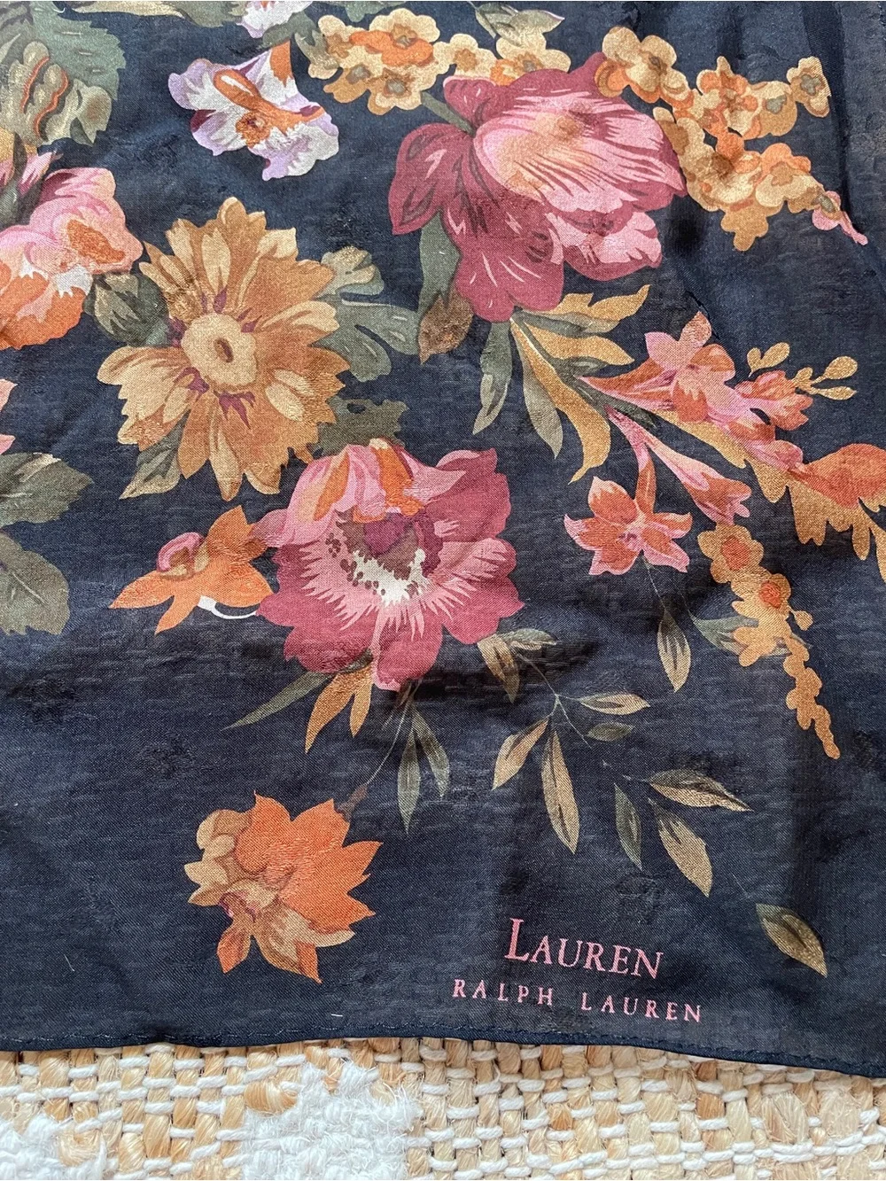 Ralph Lauren floral Black Vibrant scarf 20x20 Inches